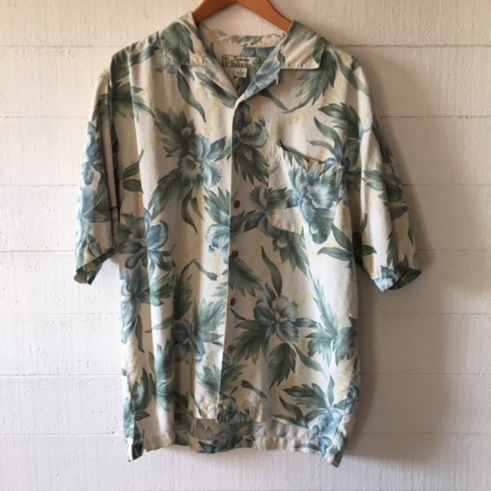 Tommy Bahama Silk Green/Cream Orchid Shirt MEDIUM